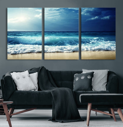84116-MGV-CV-36X24-Ocean Wave Wall Art – Blue Sea and Beach Canvas Print, Coastal Seascape Photography Artwork for Living Room, Bedroom, or Office
