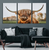 64824-MGV-CV-36X24-Highland Cow Wall Art – Rustic Scottish Bull Canvas Print, Farmhouse Animal Decor for Living Room, Bedroom, Office or Cabin