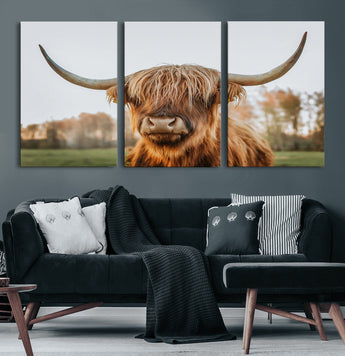 64824-MGV-CV-36X24-Highland Cow Wall Art – Rustic Scottish Bull Canvas Print, Farmhouse Animal Decor for Living Room, Bedroom, Office or Cabin