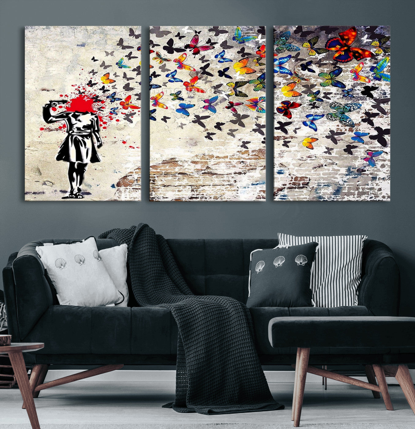88654-MGV-CV-36X24-Butterfly Explosion Graffiti Wall Art – Street Art Canvas Print, Colorful Butterfly Spray Mural, Modern Abstract Urban Wall Decor