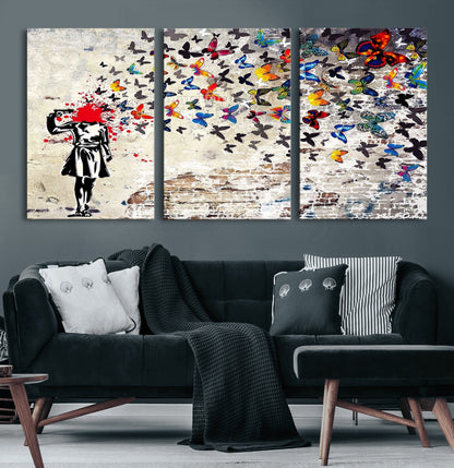 88654-MGV-CV-36X24-Butterfly Explosion Graffiti Wall Art – Street Art Canvas Print, Colorful Butterfly Spray Mural, Modern Abstract Urban Wall Decor