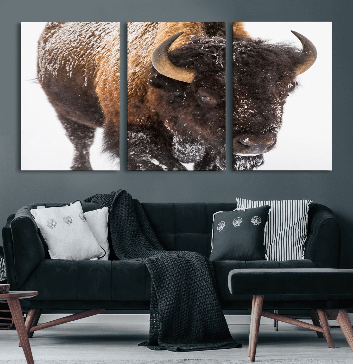 65605-MGV-CV-36X24-Snow Bison Wall Art – Close Up Buffalo Canvas Print, Rustic Western Wildlife Photography, Farmhouse Cabin Lodge Decor for Living