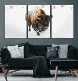 19889-MGV-CV-36X24-Snow Bison Wall Art – Majestic Buffalo Winter Landscape Canvas Print, Rustic Wildlife Photography Decor for Cabin, Lodge, Living