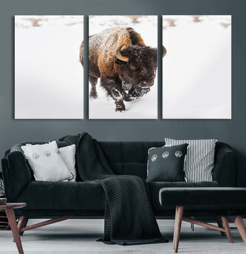 19889-MGV-CV-36X24-Snow Bison Wall Art – Majestic Buffalo Winter Landscape Canvas Print, Rustic Wildlife Photography Decor for Cabin, Lodge, Living