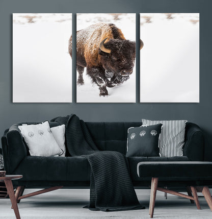 19889-MGV-CV-36X24-Snow Bison Wall Art – Majestic Buffalo Winter Landscape Canvas Print, Rustic Wildlife Photography Decor for Cabin, Lodge, Living
