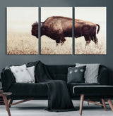 48406-MGV-CV-36X24-American Bison Wall Art – Rustic Buffalo Canvas Print in Prairie Field, Western Wildlife Photography Decor for Cabin, Lodge,