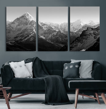 10775-MGV-CV-36X24-Snow Capped Mountain Wall Art – Black and White Canvas Print of Majestic Peaks, Nature Landscape Photography for Office, Bedroom,