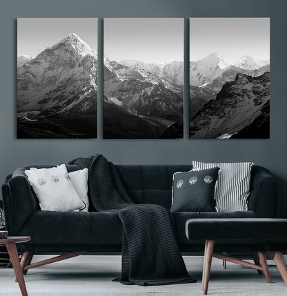 10775-MGV-CV-36X24-Snow Capped Mountain Wall Art – Black and White Canvas Print of Majestic Peaks, Nature Landscape Photography for Office, Bedroom,