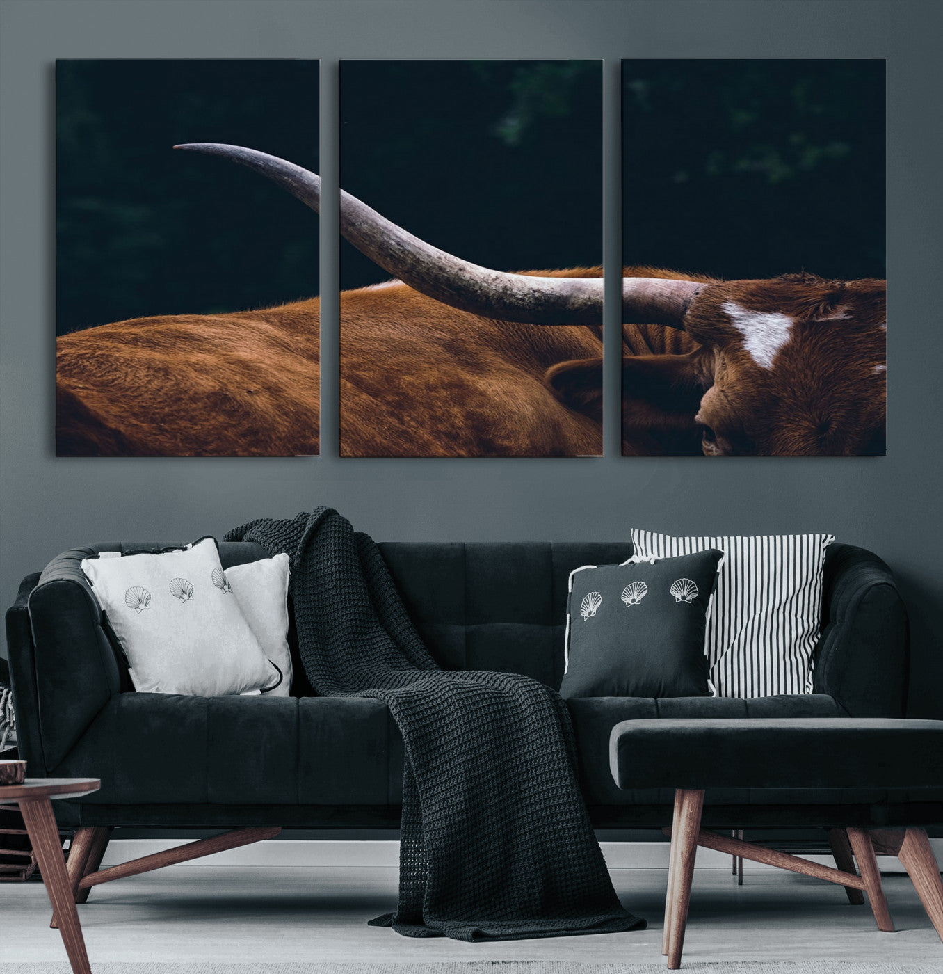 55197-MGV-CV-36X24-Texas Longhorn Wall Art – Rustic Western Bull Horn Canvas Print and Farmhouse Country Animal Decor for Living Room, Office or