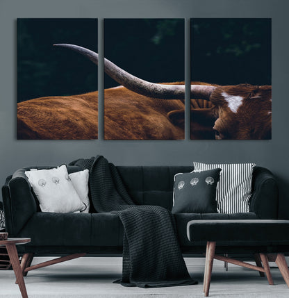 55197-MGV-CV-36X24-Texas Longhorn Wall Art – Rustic Western Bull Horn Canvas Print and Farmhouse Country Animal Decor for Living Room, Office or
