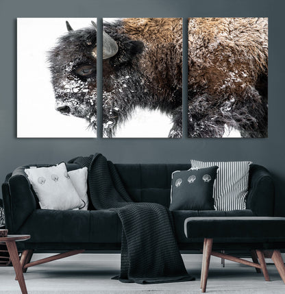 24304-MGV-CV-36X24-Bison Wall Art Canvas Print, Framed Winter Bison Art Picture Print, Snowy Buffalo Perfect Rustic Farmhouse Decor Artwork