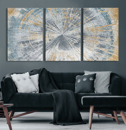 17631-MGV-CV-36X24-Radiant Burst Wall Art – Abstract Sunburst Canvas Print in Blue and Gold, Modern Geometric Painting for Living Room, Office or
