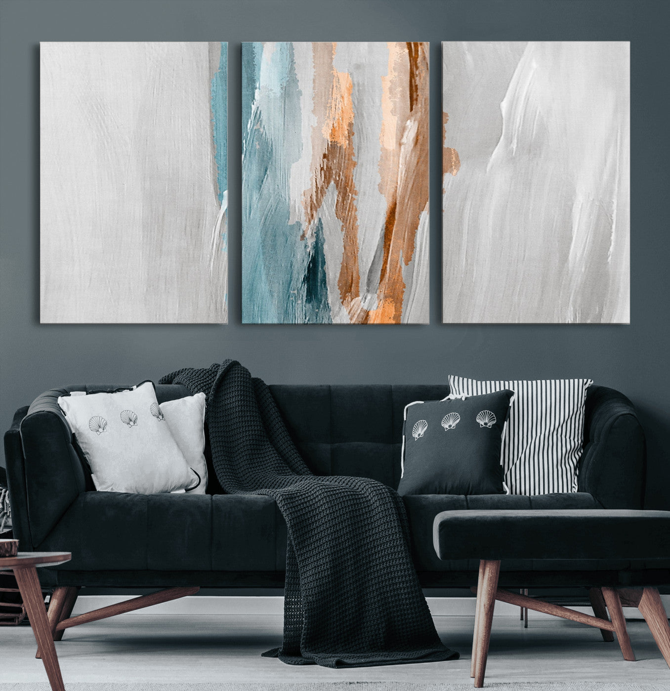 66154-MGV-CV-36X24-Abstract Brushstroke Wall Art – Modern Teal and Gold Canvas Print, Minimalist Contemporary Painting for Living Room, Bedroom, or