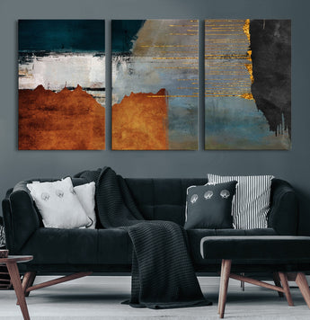 35026-MGV-CV-36X24-Abstract Canvas Wall Art – Modern Teal, Rust, Black and Gold Textured Painting, Contemporary Decor for Living Room, Bedroom