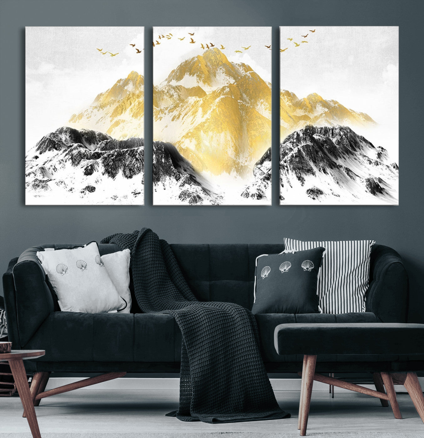 37733-MGV-CV-36X24-Golden Mountain Wall Art – Modern Abstract Landscape Canvas Print with Birds, Luxury Nature Decor for Living Room, Bedroom, or