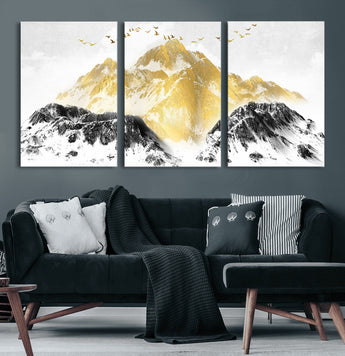 37733-MGV-CV-36X24-Golden Mountain Wall Art – Modern Abstract Landscape Canvas Print with Birds, Luxury Nature Decor for Living Room, Bedroom, or