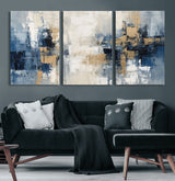 44344-MGV-CV-60X30-3P-Abstract Blue and Gold Wall Art – Modern Hand Painted Canvas Print, Contemporary Textured Painting for Living Room, Bedroom or