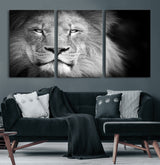 94453-MGV-CV-60X30-3P-Lion Portrait Wall Art – Black and White King of the Jungle Canvas Print, Safari Wildlife Decor for Office, Bedroom, or Living