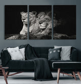 80013-MGV-CV-60X30-3P-Lion and Lioness Wall Art – Black and White Wildlife Photography Canvas Print, African Safari Animal Decor for Office, Bedroom, or