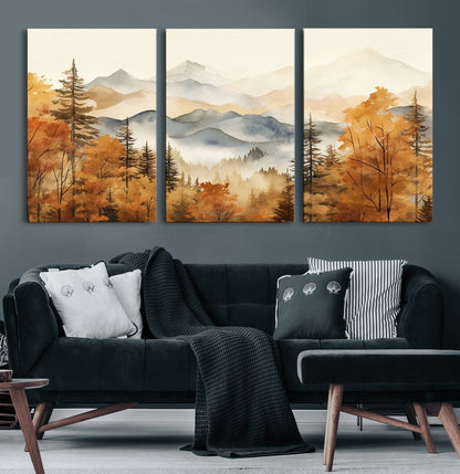 72950-MGV-CV-60X30-3P-Autumn Mountain Forest Wall Art – Golden Fall Landscape Canvas Print, Nature-Inspired Home Decor for Living Room, Bedroom or