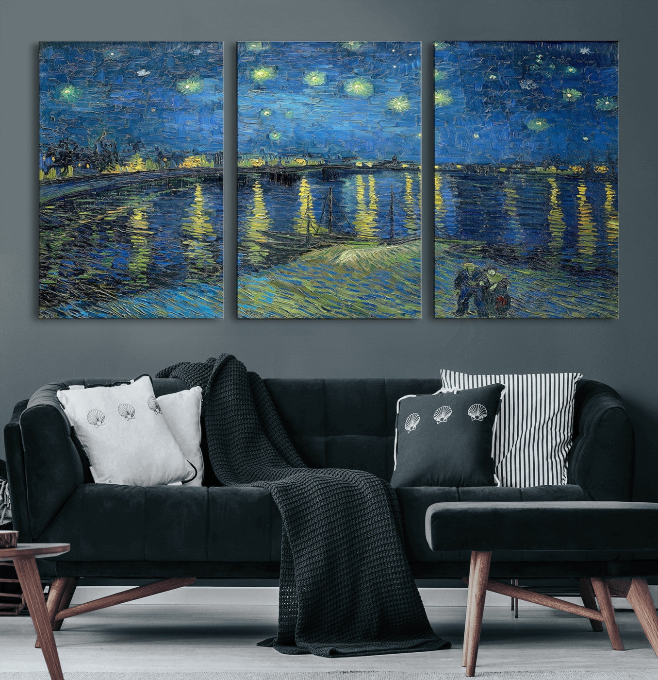 94605-MGV-CV-60X30-3P-Starry Night Over the Rhone Wall Art – Vincent van Gogh Canvas Print, Famous Impressionist Painting for Living Room, Office