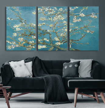 65607-MGV-CV-36X24-Almond Blossom Wall Art – Van Gogh Blue Floral Canvas Print, Elegant Impressionist Painting Decor for Living Room, Bedroom or