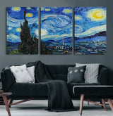 39177-MGV-CV-60X30-3P-Starry Night Wall Art – Vincent van Gogh Famous Painting Canvas Print, Timeless Starry Sky Decor for Living Room, Bedroom or