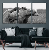 76338-MGV-CV-60X30-3P-Mother Bear and Cub Wall Art – Black and White Wildlife Canvas Print, Rustic Nature Photography for Cabin, Living Room or Office