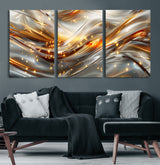 Lines1-MGV-CV-36X24-Abstract Metallic Wall Art – Silver and Gold Wave Canvas Print with Sparkling Accents, Modern Luxury Decor for Living Room, Office