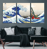 19450-MGV-CV-60X30-3P-Great Wave Adventure Wall Art – Japanese Style Ocean Canvas Print, Fantasy Sailing Decor for Living Room, Bedroom or Office
