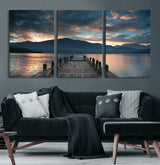 20442-MGV-CV-36X24-Lakeside Sunset Dock Wall Art – Peaceful Mountain Lake Canvas Print, Serene Nature Landscape Decor for Living Room, Bedroom or