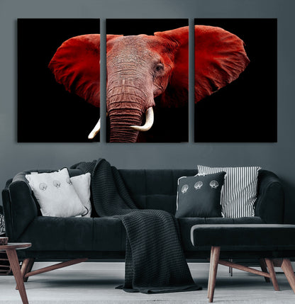 14788-MGV-CV-60X30-3P-Red Elephant Wall Art – Bold Wildlife Canvas Print, African Safari Animal Decor for Living Room, Bedroom or Office