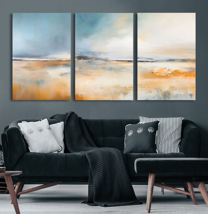 92764-MGV-CV-60X30-3P-Abstract Landscape Wall Art – Modern Blue and Orange Canvas Print, Large Minimalist Painting for Living Room, Bedroom, Office or