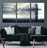 55718-MGV-CV-60X30-3P-Surreal Cross Wall Art – Spiritual Faith Canvas Print, Abstract Christian Artwork with Modern Religious Symbol for Living Room,
