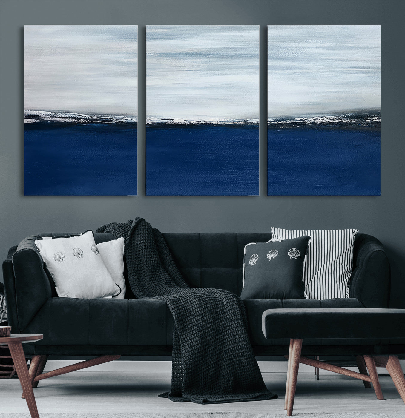 62197-MGV-CV-36X24-Abstract Ocean Wall Art – Minimalist Blue and White Canvas Print, Modern Coastal Seascape Painting for Bedroom, Living Room or