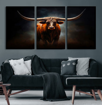 48896-MGV-CV-36X24-Texas Longhorn Wall Art – Rustic Western Bull Canvas Print and Farmhouse Cattle Painting for Living Room, Ranch, or Office Decor .