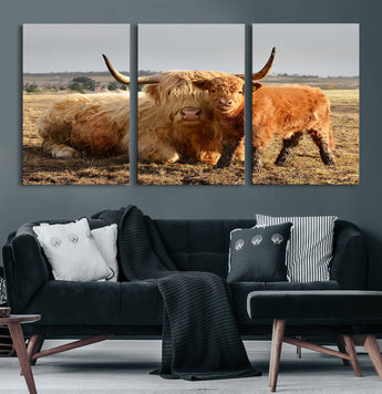 53461-MGV-CV-36X24-Highland Cow Family Wall Art – Rustic Farmhouse Animal Canvas Print, Country Decor for Living Room, Bedroom or Office, Calf and