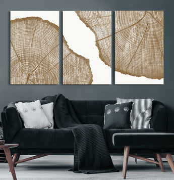 99692-MGV-CV-60X30-3P-Tree Ring Linocut Wall Art Canvas Print, Framed Wood Cut Art Picture Print, Tree Rings Perfect Minimalist Rustic Decor Artwork