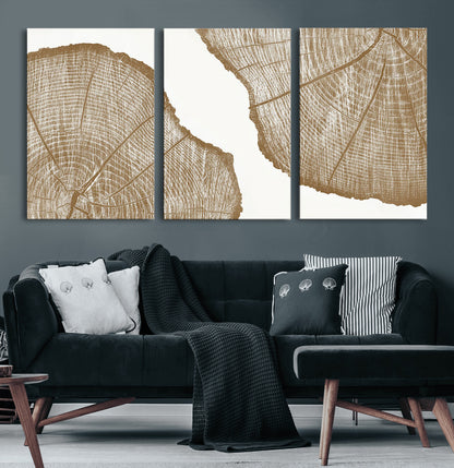 99692-MGV-CV-60X30-3P-Tree Ring Linocut Wall Art Canvas Print, Framed Wood Cut Art Picture Print, Tree Rings Perfect Minimalist Rustic Decor Artwork