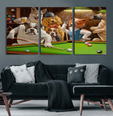 34228-MGV-CV-60X30-3P-Dogs Playing Pool Wall Art Canvas Print, Framed Funny Dog Art Picture Print, Dog Perfect Game Room Decor Artwork
