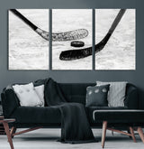 82900-MGV-CV-36X24-Hockey Wall Art – Black and White Canvas Print Ice Rink Sticks Puck Sports Photography, Modern Decor for Game Room, Man Cave,