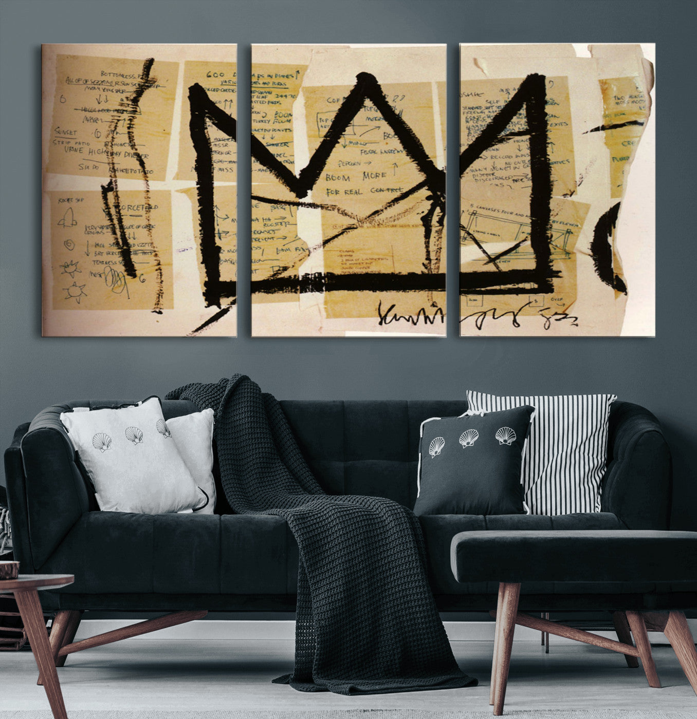 37215-MGV-CV-60X30-3P-Abstract Crown Wall Art – Urban Graffiti Style Canvas Print Modern Street Art Design, Bold Contemporary Decor for Living Room,