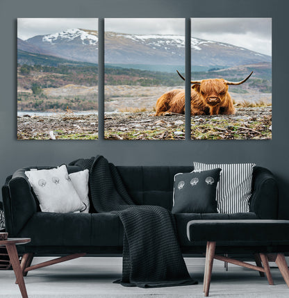 80252-MGV-CV-36X24-Scottish Cow Wall Art Canvas Print, Framed Highland Cow Art Picture Print, Highland Cattle Perfect Rustic Farmhouse Decor Artwork