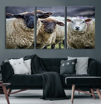 18418-MGV-CV-36X24-Sheep Wall Art Canvas Print, Framed Farmhouse Sheep Art Picture Print, Sheep Herd Perfect Rustic Farmhouse Decor Artwork