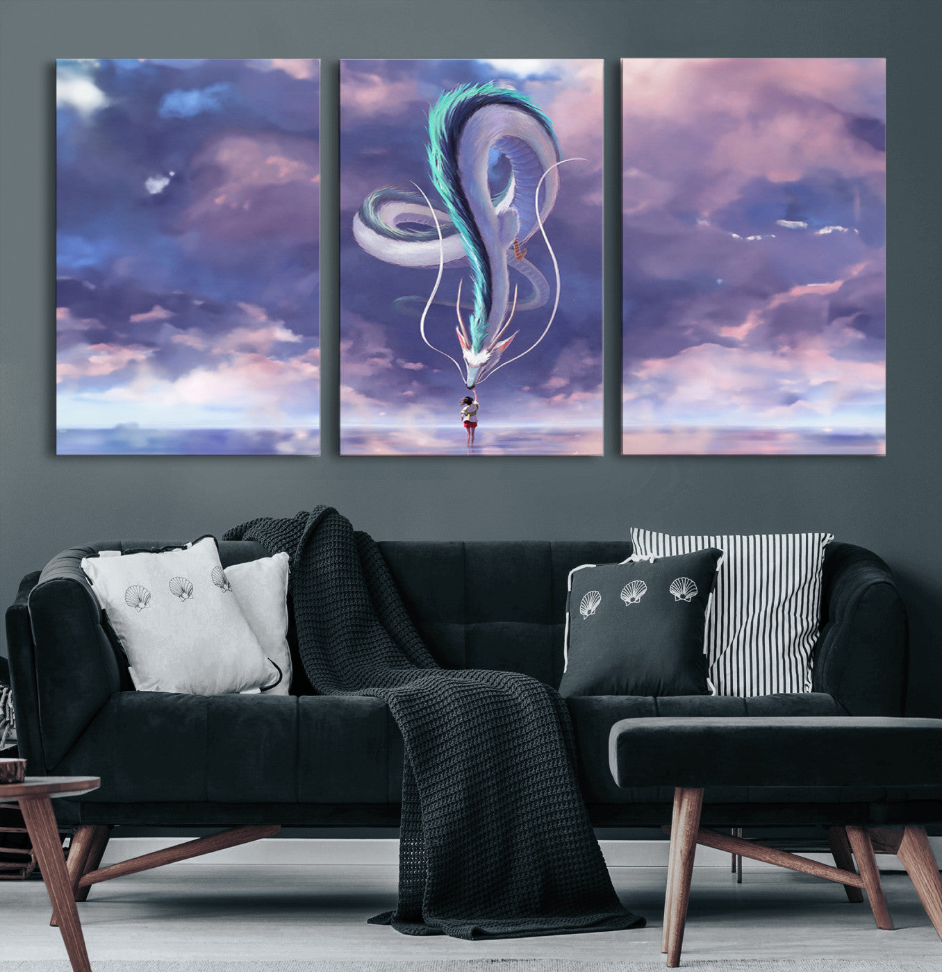 66864-MGV-CV-36X24-Fantasy Dragon Wall Art – Mystical Canvas Print Girl and Sky Serpent Dreamlike Clouds, Magical Anime Inspired Decor for Living