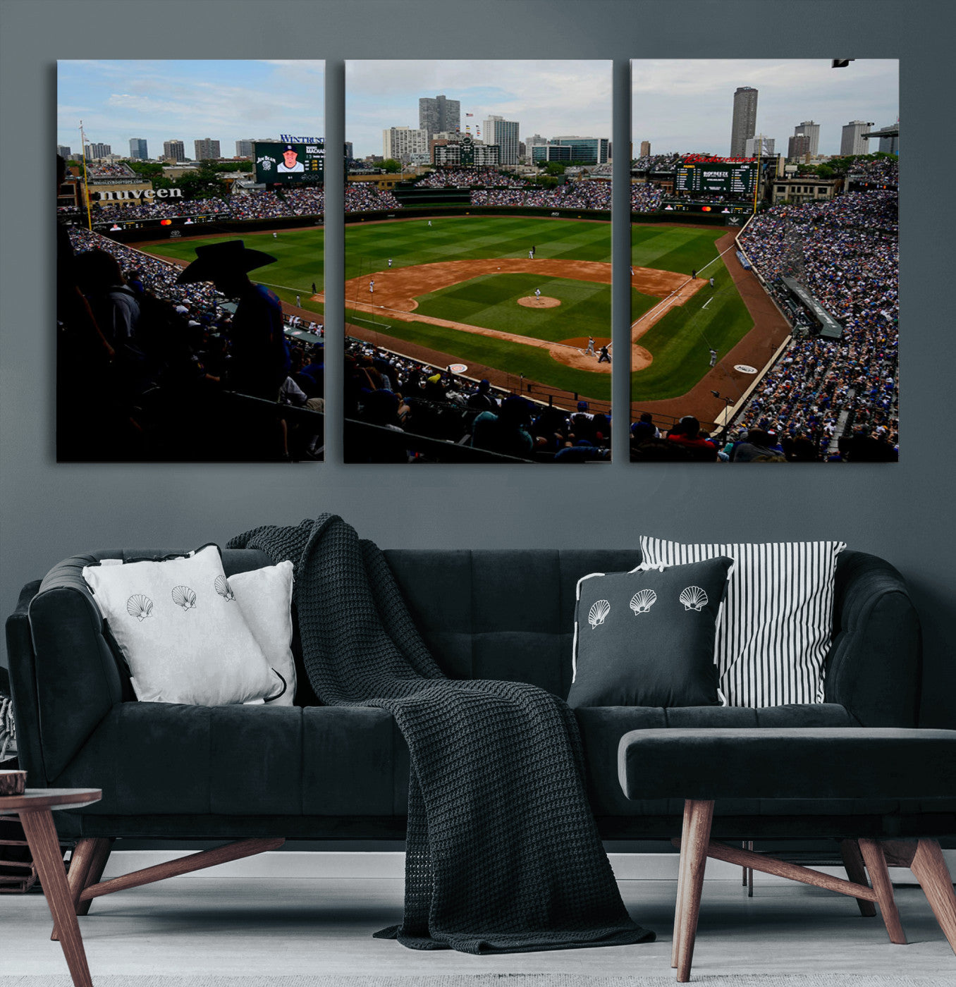 34859-MGV-CV-36X24-Wrigley Field Wall Art Canvas Print, Framed Chicago Cubs Stadium Art Picture Print, Wrigley Stadium Field Perfect Sport Room Decor