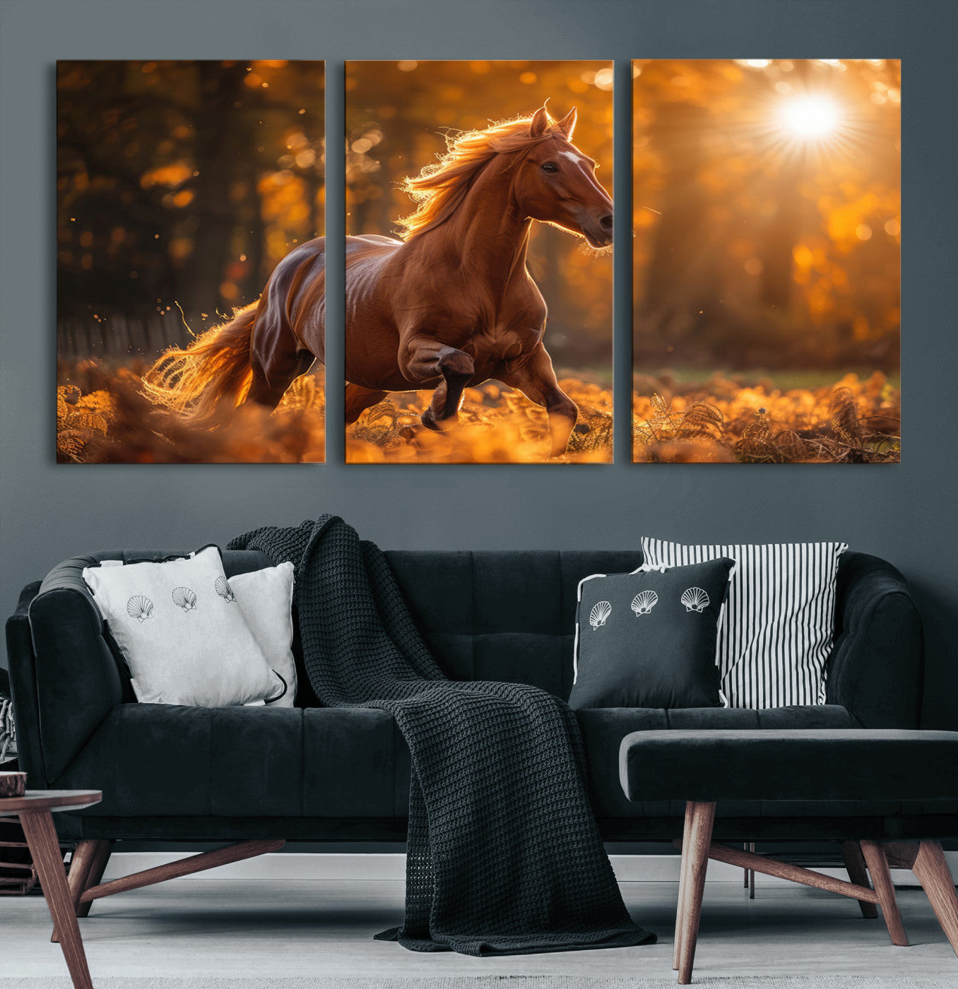 92144-MGV-CV-36X24-Sunset Horse Wall Art Canvas Print, Framed Horse Barn Art Picture Print, Majestic Horse Perfect Rustic Farmhouse Decor Artwork