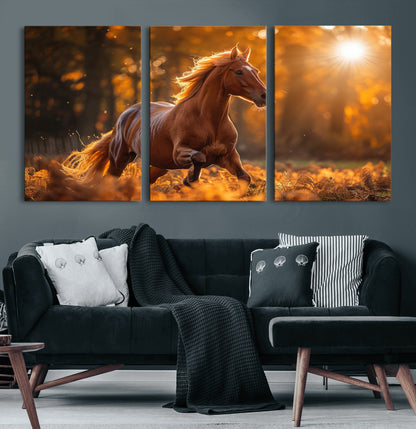 92144-MGV-CV-36X24-Sunset Horse Wall Art Canvas Print, Framed Horse Barn Art Picture Print, Majestic Horse Perfect Rustic Farmhouse Decor Artwork