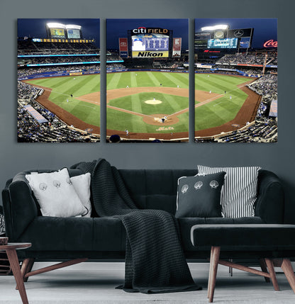87666-MGV-CV-36X24-City Field Stadium Wall Art Canvas Print, Framed New York Stadium Art Picture Print, Citi Field Stadium Perfect Sport Room Decor