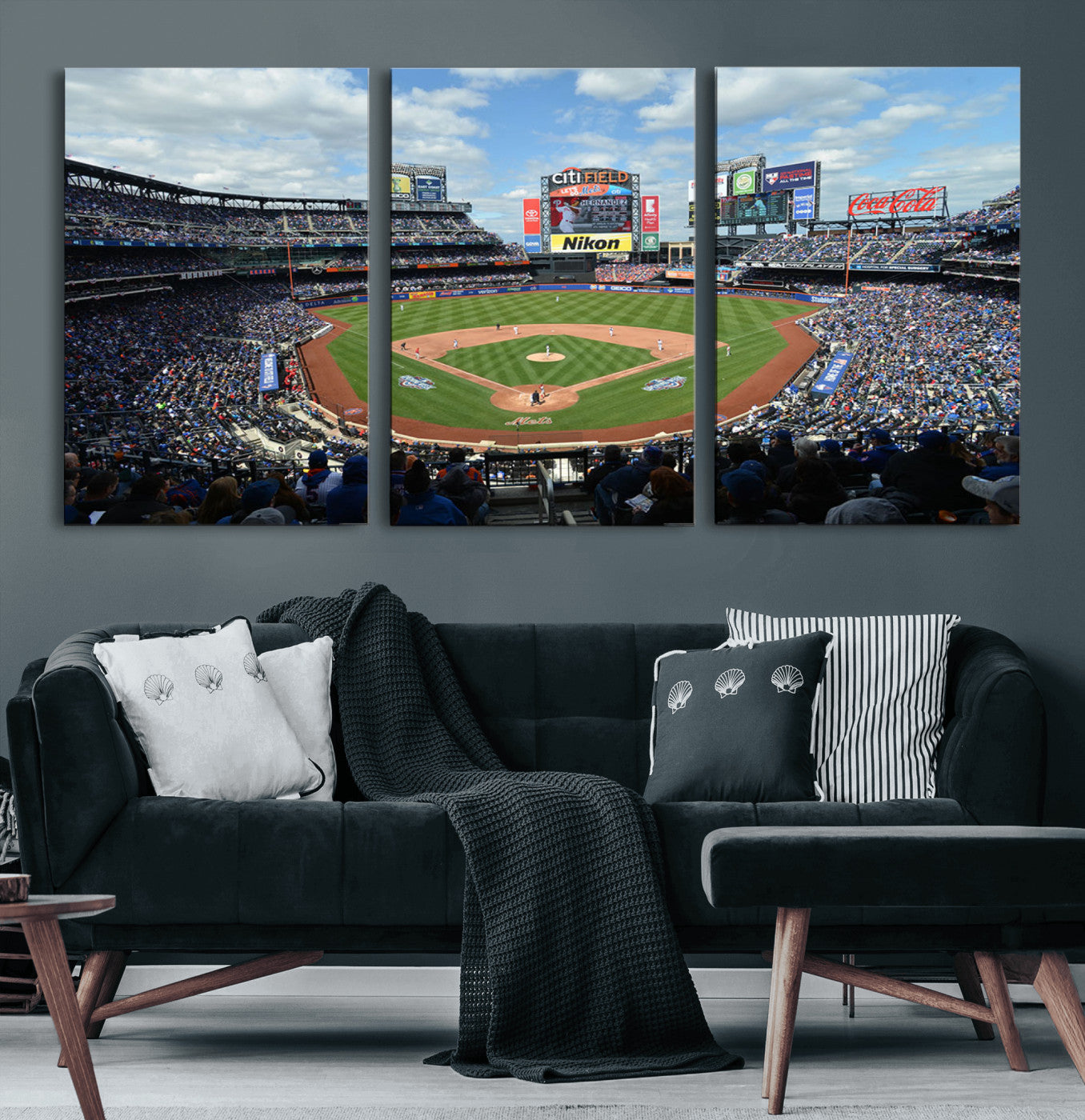 22910-MGV-CV-36X24-City Field Stadium Wall Art Canvas Print, Framed New York Stadium Art Picture Print, City Field Perfect Sport Room Decor Artwork